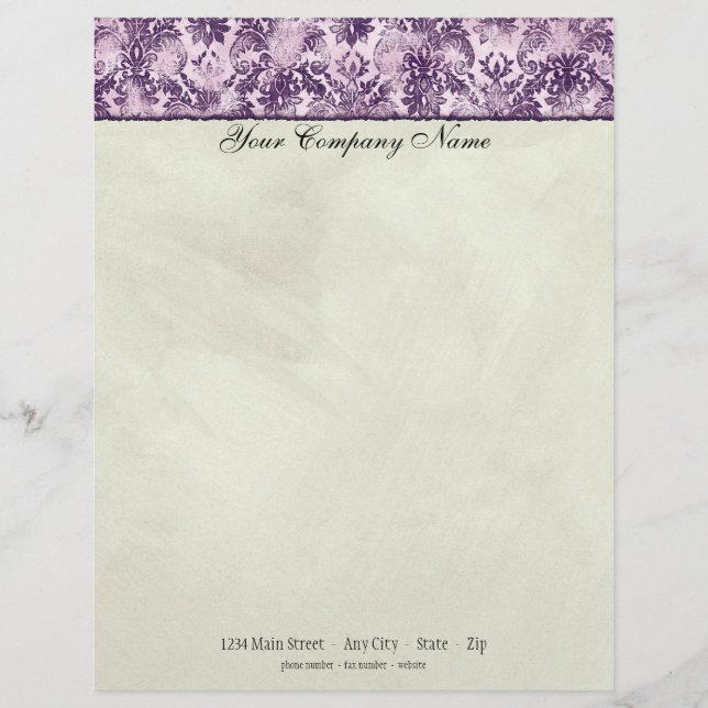 Fleur di Lys Damask Lilac Stationery Customised Letterhead (Front)