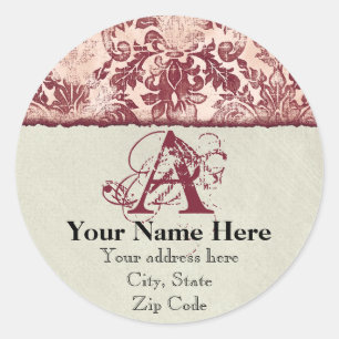 Fleur di Lys Damask Red Address Stickers