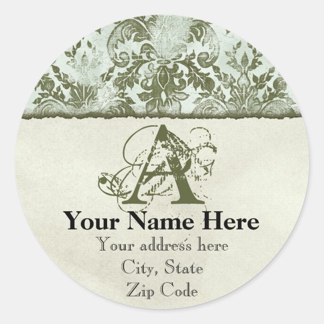 Fleur di Lys Damask Sage Green Address Stickers (Front)