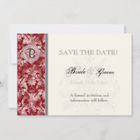 Fleur di Lys Damask - Wine Save the Date Card