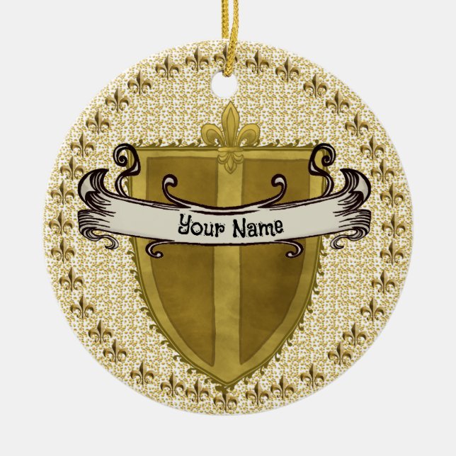 Fleur Family Crest Surname Ceramic Ornament (Front)