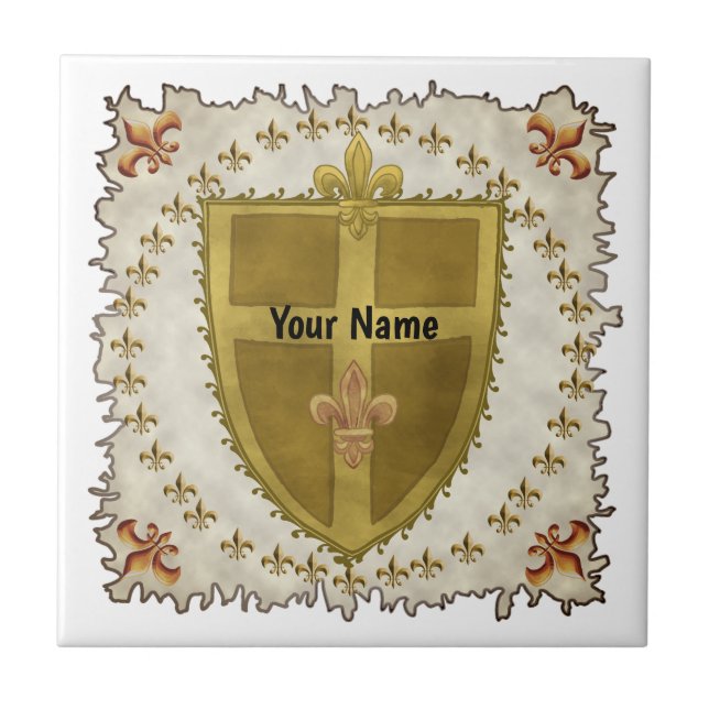 Fleur Family Crest Surname Ceramic Tile (Front)