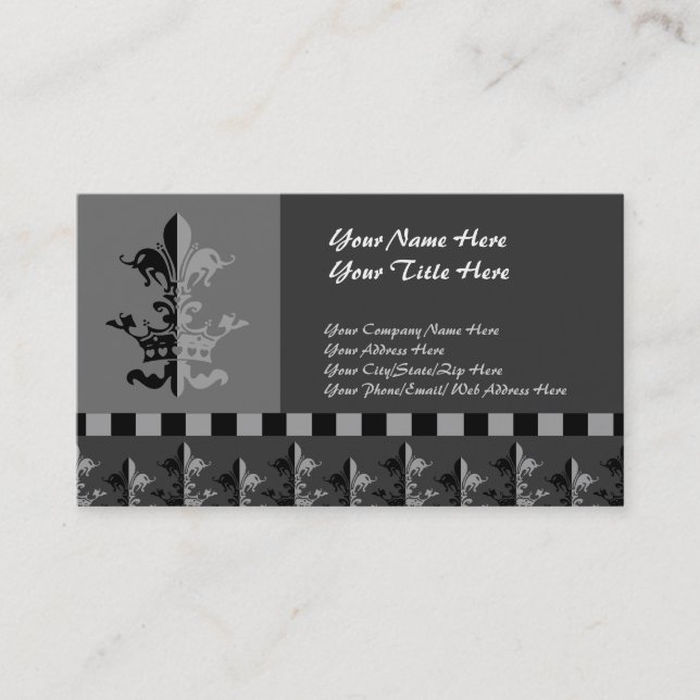 Fleur Heart Crown - Black Business Card (Front)
