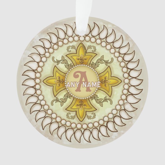 Fleur Medal Monogram  Ornament (Front)