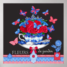 Fleur Porcelain Cup and Flowers Poster