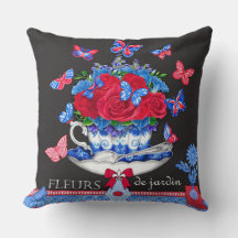 Fleur Porcelain Cup and Flowers Throw Pillow