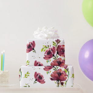 Fleur Red Poppies Watercolor Floral Wrapping Paper