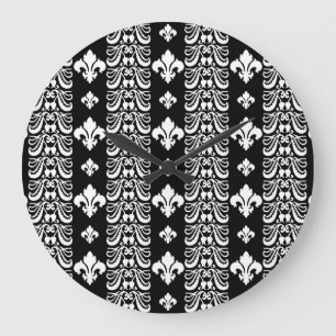 Fleur Stripe 1 Black and White Large Clock