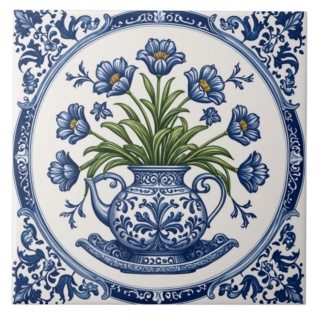Fleurs couleur bleue 2 ceramic tile (Front)