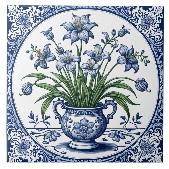 Fleurs couleur bleue ceramic tile (Front)