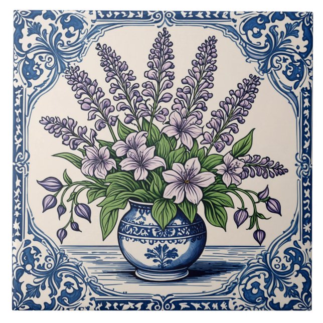 Fleurs couleur lilas ceramic tile (Front)