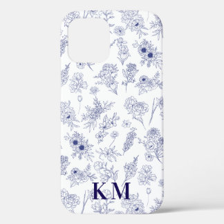 Fleurs de Saison French Personalised Blue White iPhone 12 Case