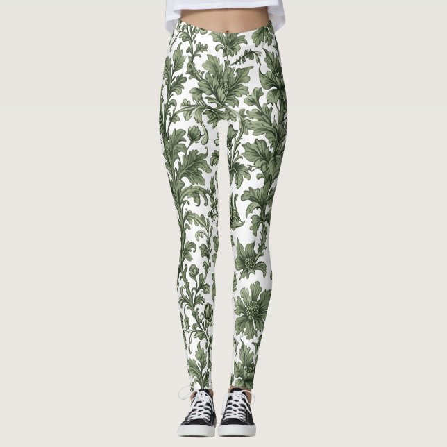 fleurs et feuilles vertes leggings (Front)