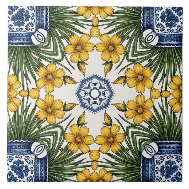 Fleurs jaunes 1 ceramic tile (Front)