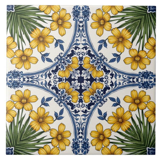 Fleurs jaunes 3 ceramic tile (Front)