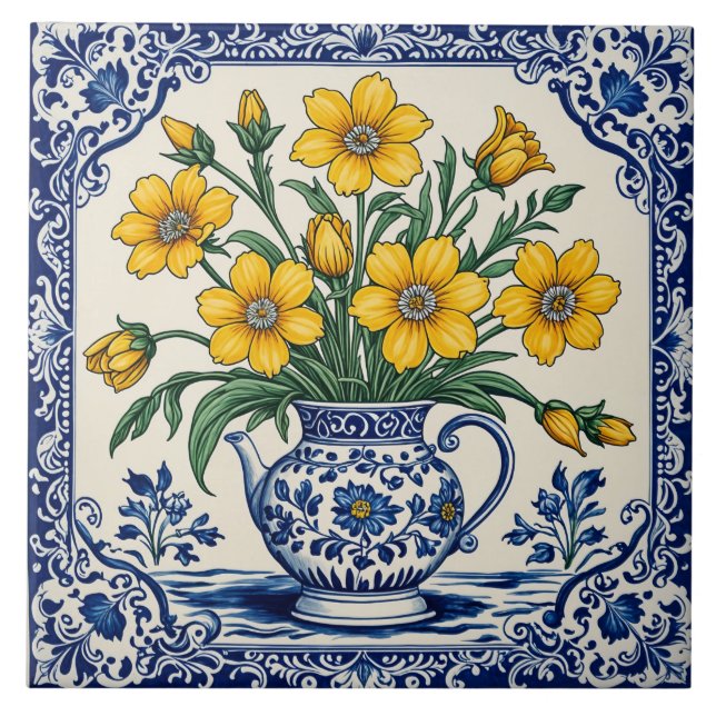 Fleurs jaunes 4 ceramic tile (Front)