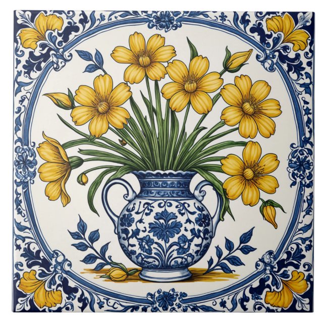 Fleurs jaunes 5 ceramic tile (Front)