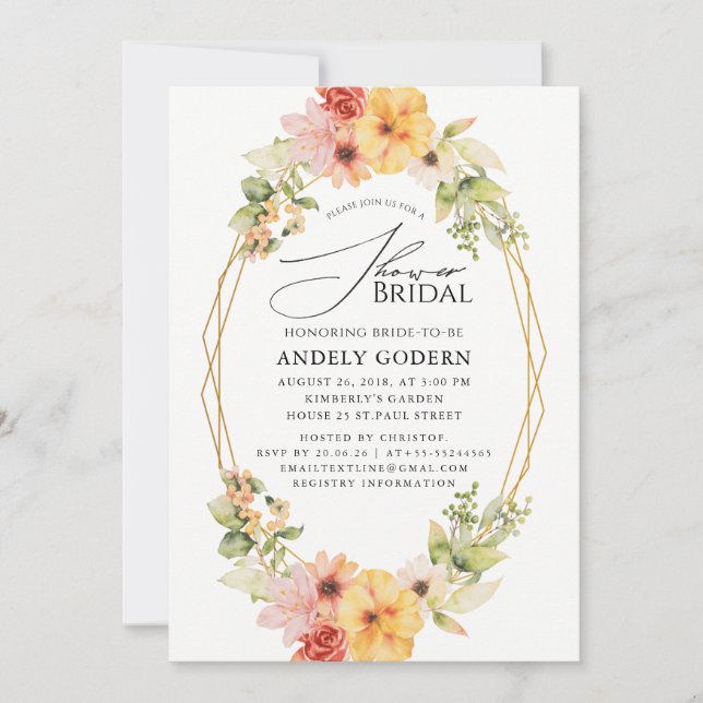 Fleurs Pastel Modern Bridal Shower Invitation (Front)
