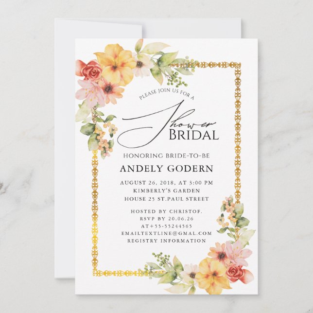Fleurs Pastel Modern Bridal Shower Invitation (Front)