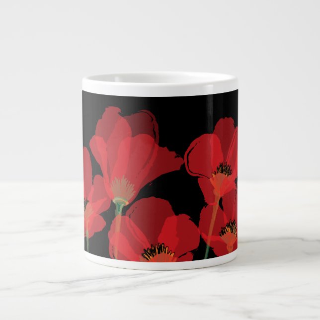 Fleurs Rouges Sur Noir Large Coffee Mug (Front)