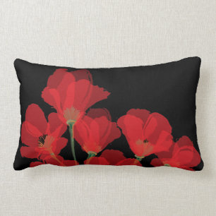 Fleurs Rouges Sur Noir Lumbar Cushion
