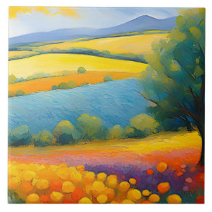 “Fleurs Tranquilles” Wide Landscape Provence Ceramic Tile