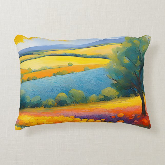 “Fleurs Tranquilles” Wide Landscape Provence Decorative Cushion (Front)