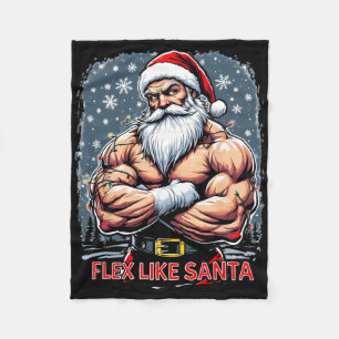 Flex Like Santa Claus Bodybuilder Christmas Gym Wo Fleece Blanket