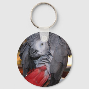 Flexible Congo African Grey Parrot with Red Tail Key Ring