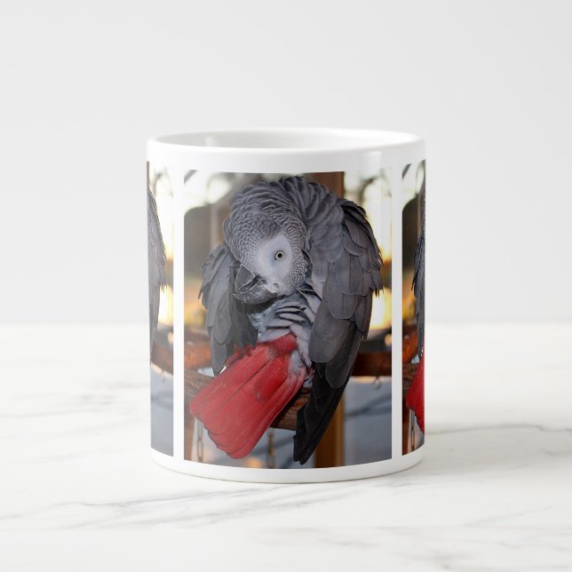 Flexible Congo African Grey Parrot with Red Tail Large Coffee Mug (Front)