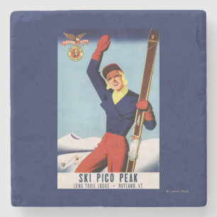 Flexible Flyer Pin-Up Skiing Girl Stone Coaster