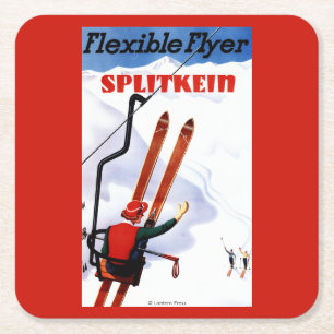 Flexible Flyer Splitkein Wooden Skis Promo Square Paper Coaster