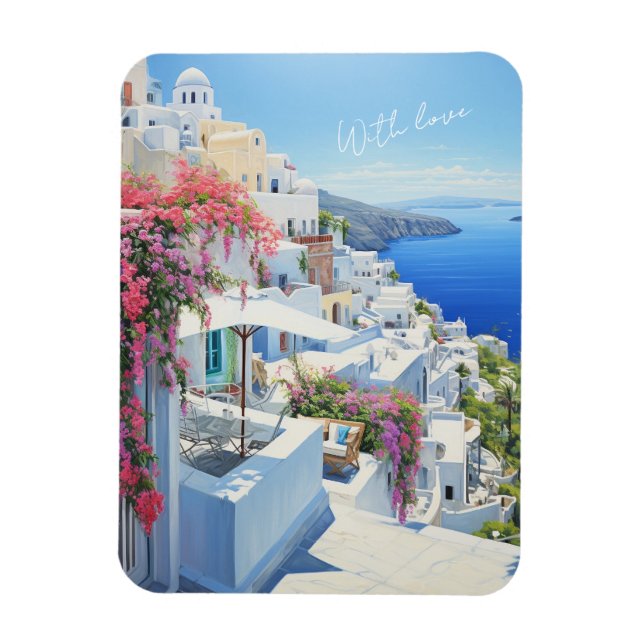Flexible photo magnet “With love" Santorini (Vertical)