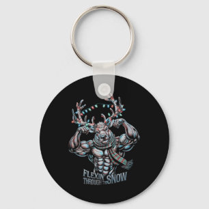 Flexin Through The Snow Funny Christmas Gym Workou Key Ring