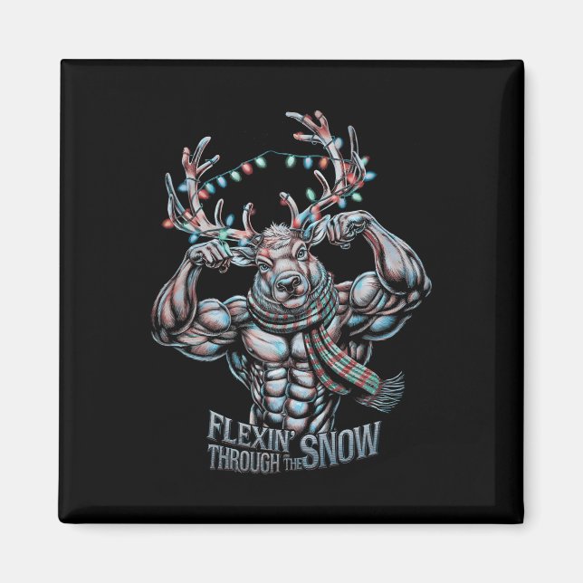Flexin Through The Snow Funny Christmas Gym Workou Magnet (Front)