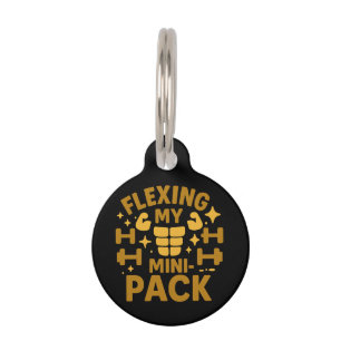 Flexing My Mini-Pack Funny Fitness Brown Gold Pet Tag