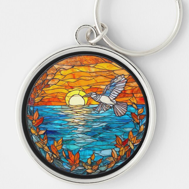 Flier Bird Over Sunset Ocean Key Ring (Front)