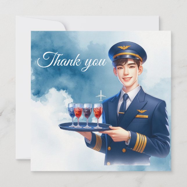 Flight attendance Air Hostess serving drinks Thank You Card (Front)