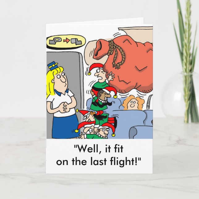 Flight Attendant and Elf Holiday Greeting Card (Front)