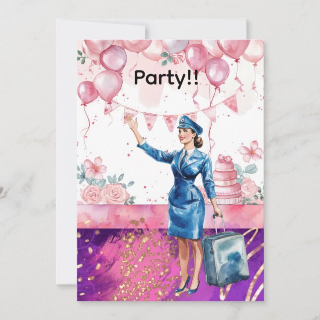 Flight attendant Birthday Party  Invitation (Front)