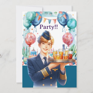 Flight attendant Birthday Party Invitation