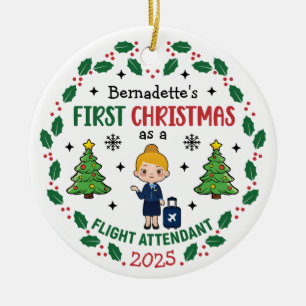 Flight Attendant First Christmas Personalised Ceramic Ornament