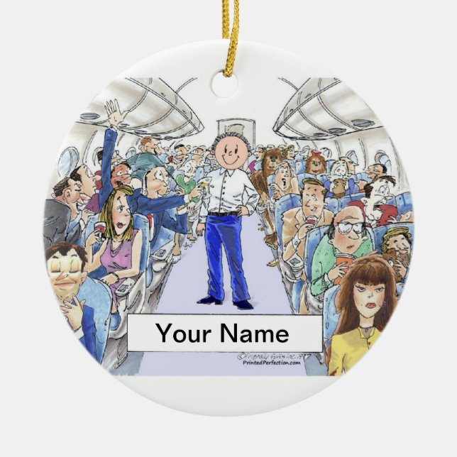 Flight Attendant - Male Ceramic Tree Decoration (Front)