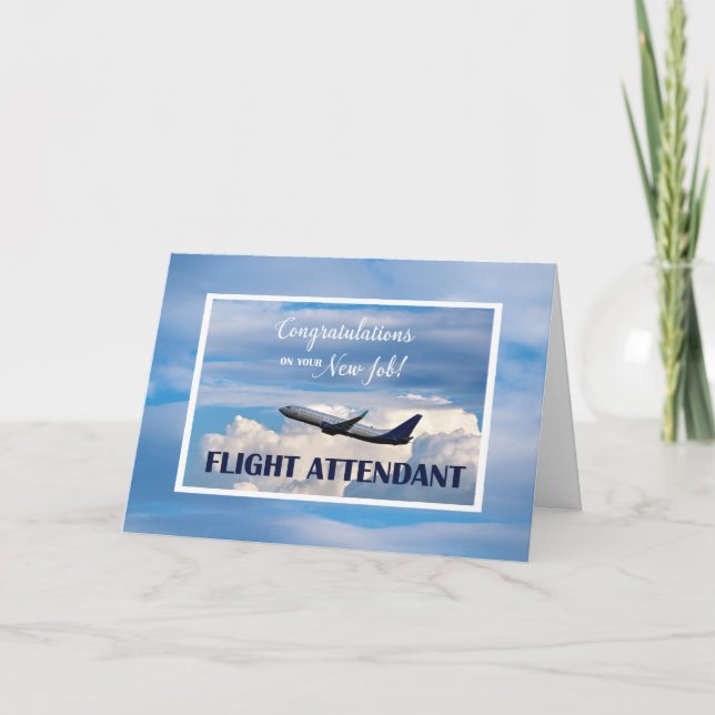 Flight Attendant New Job Congratulations Airplane Card (Front)