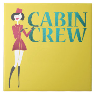 Flight Attendant with Cabin Crew Typography Ceramic Tile
