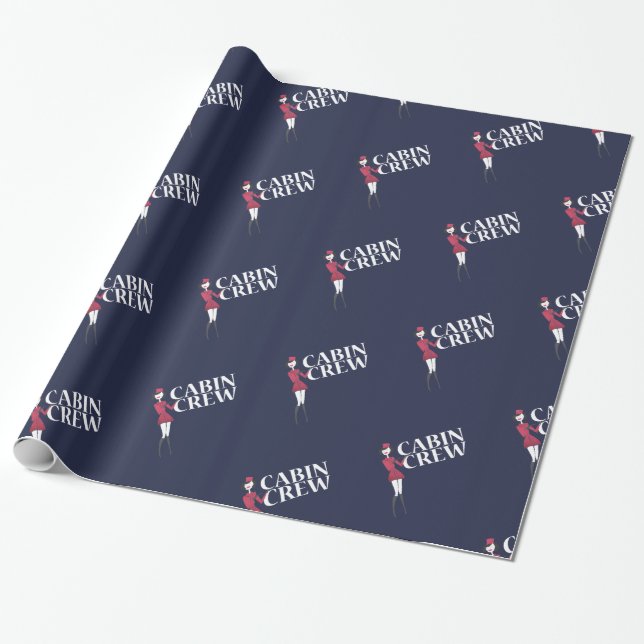 Flight Attendant with Cabin Crew Typography Wrapping Paper (Unrolled)