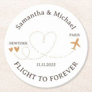 Flight forever Plane Travelling theme Wedding Round Paper Coaster