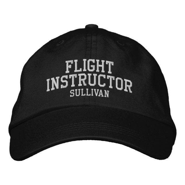 Flight Instructor Pilot Black and White Custom  Embroidered Hat (Front)