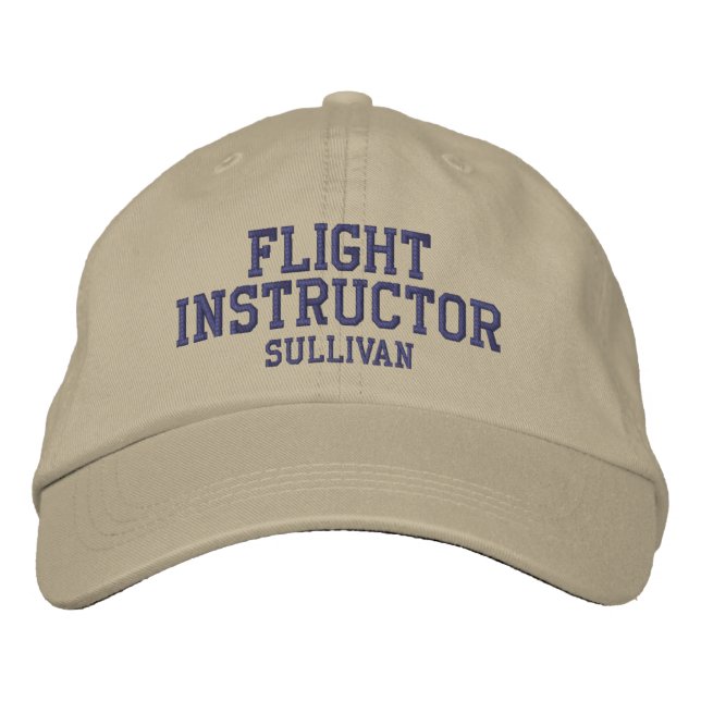 Flight Instructor Pilot Khaki Tan Custom  Embroidered Hat (Front)