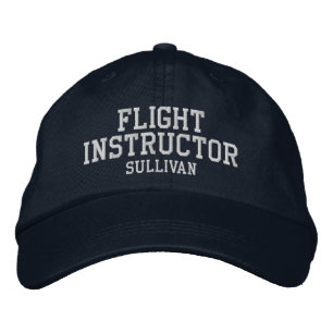 Flight Instructor Pilot Navy Blue & White Custom  Embroidered Hat